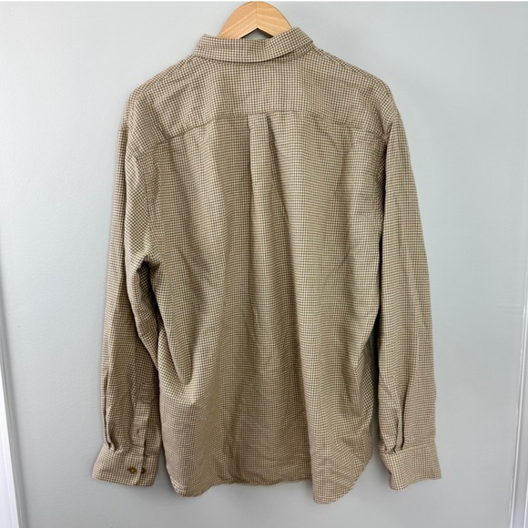 Land's End Tan/White Houndstooth Button Down Flannel Shirt Men's XL - Picture 9 of 14